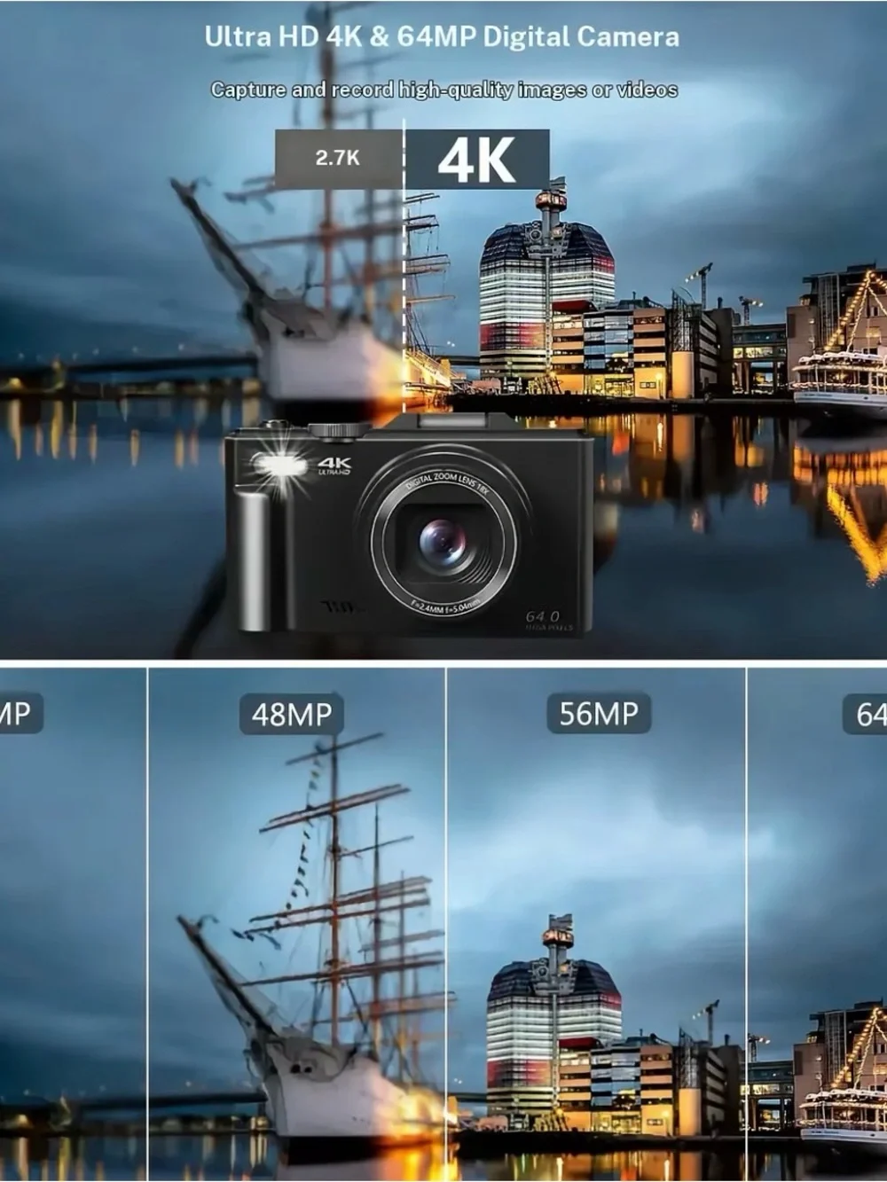 Black 4K Digital Camera with Flip LCD Screen